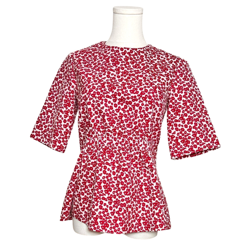 Purificacion Garcia Red White Ditsy Floral Peplum Back Zip Blouse Size 36 Size 6